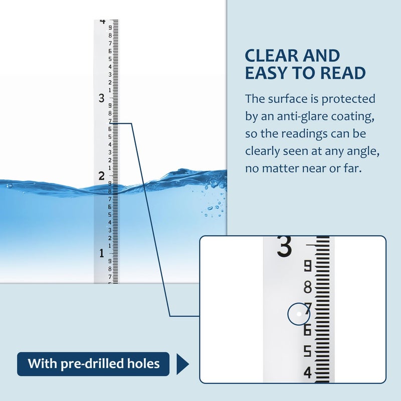 Holdly Depth Gauge, Water Level Gauge (Hundredths, Tenths, Teet), Heavy-Duty Ruler-Style Water Level Indicator, All-Weather Water Level Tool, Rust-Resistant, with Pre-Drilled Holes (0-4 Feet) - Image 3